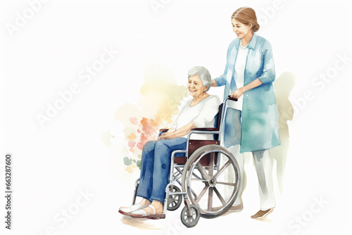 A disabled person in a wheelchair and a nurse