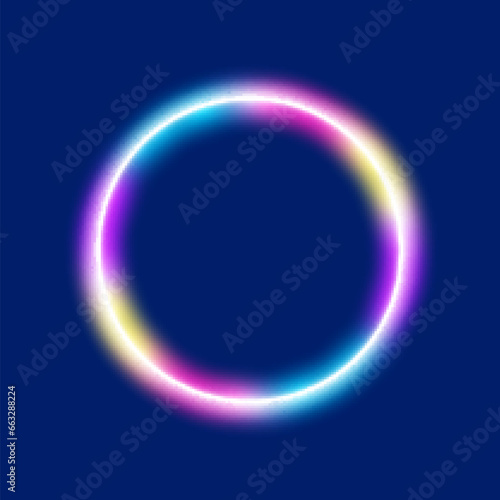 Neon rainbow circle, round frame, vector illustration.