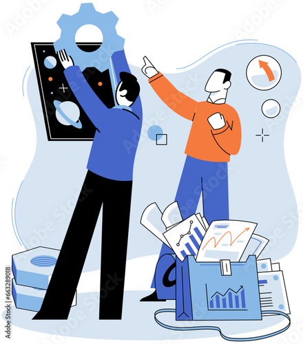 Successful project launch. Vector illustration. A project launch, decisive step towards new horizon A successful business, symphony of strategies harmoniously played out Project launch startup, brave