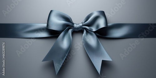 Blue gift ribbon with a bow against a gray background