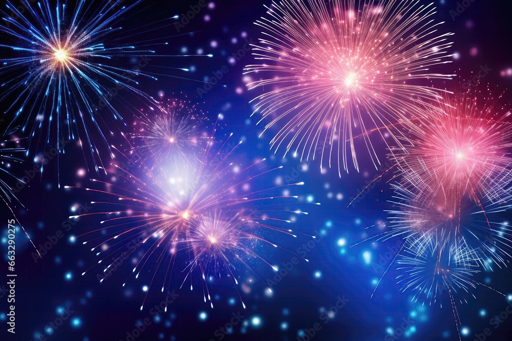 Naklejka premium Vibrant Firework Display With Bokeh Effects Suitable For New Year Celebrations And More