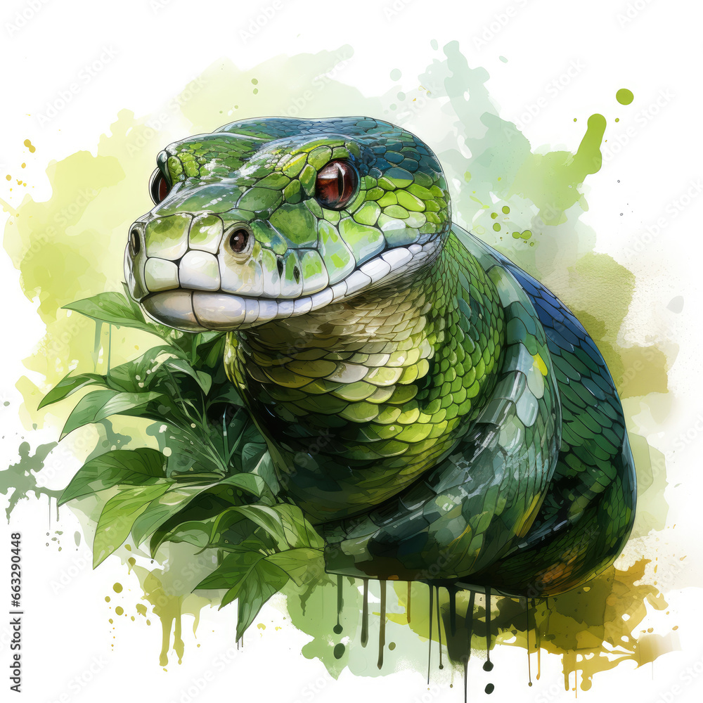 Fototapeta premium watercolor Chameleon Teaclipart, Generative Ai