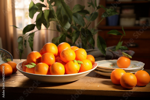 oranges in a plate on the table 