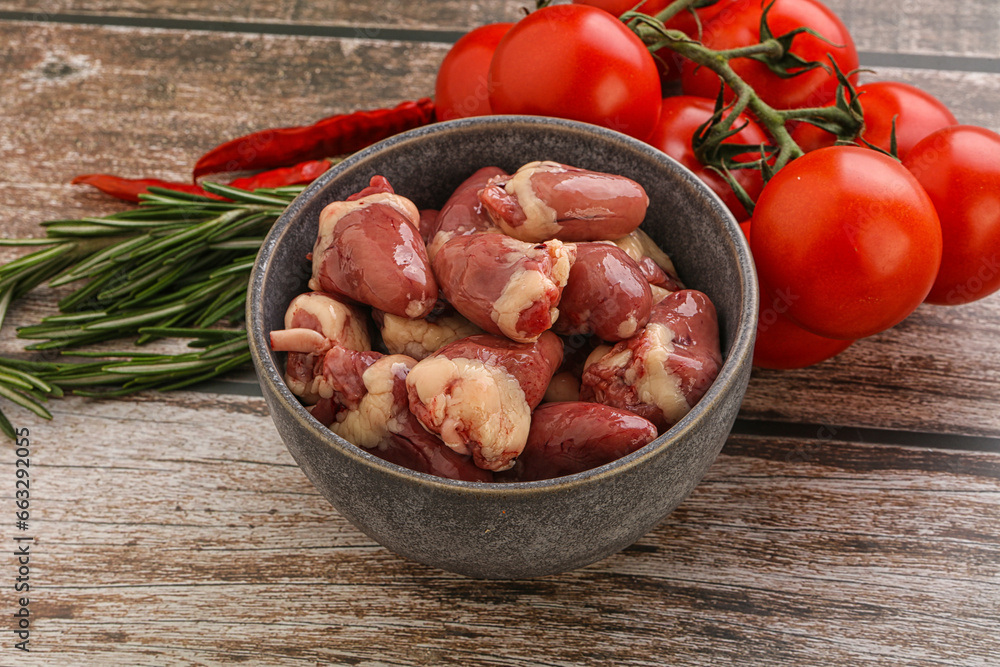 Raw chicken hearts for cooking Raw chicken hearts for cooking