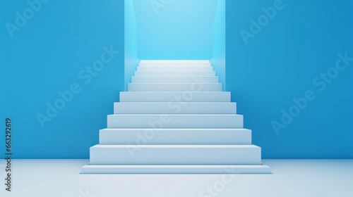 View of white stairs on blue wall background