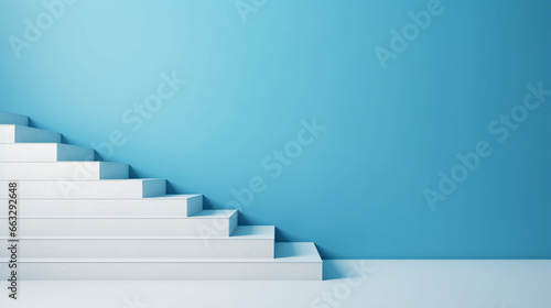 View of white stairs on blue wall background