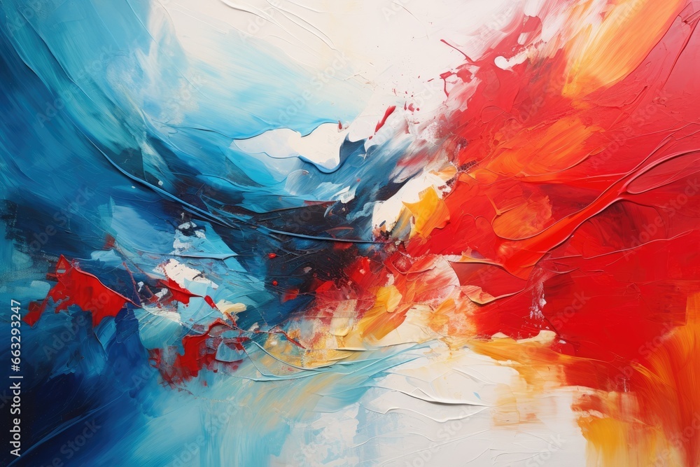 abstract background of acrylic paint in red, blue and yellow colors ...