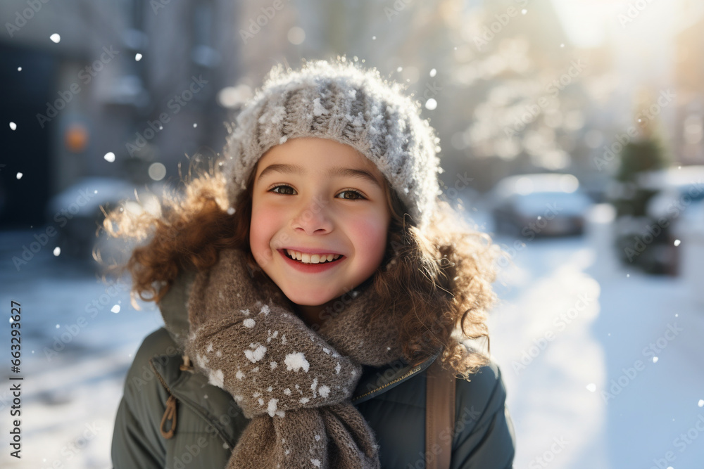 portrait of a happy child in winter portrait of a happy child in winter