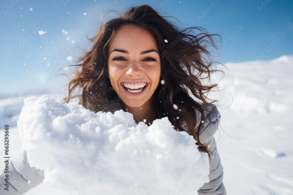 happy woman in snow happy woman in snow
