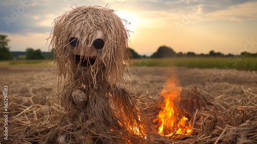 straw doll with fire photograph photo
