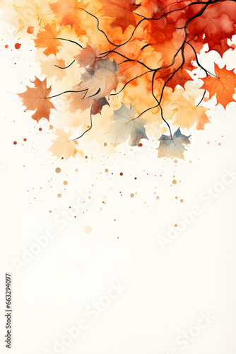 Autumn leaf background border design watercolor pating, AI generative