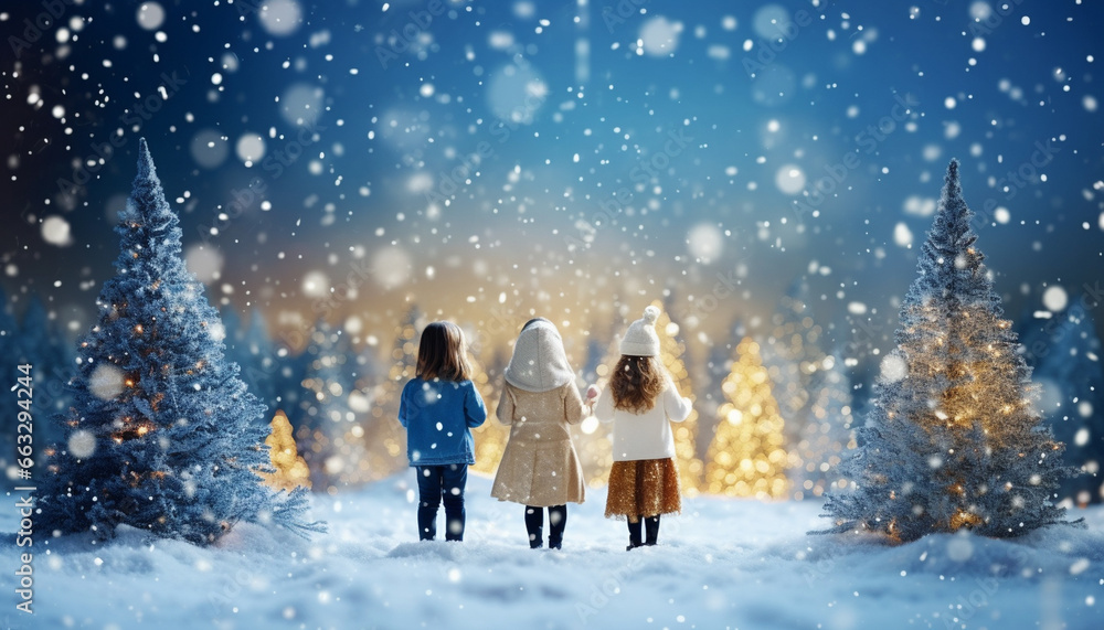 happy children enjoying winter on snowy background outdoors happy children enjoying winter on snowy background outdoors
