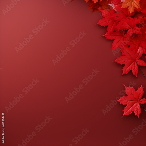 Autumn Maple leaf red background border design with copy space, AI generative