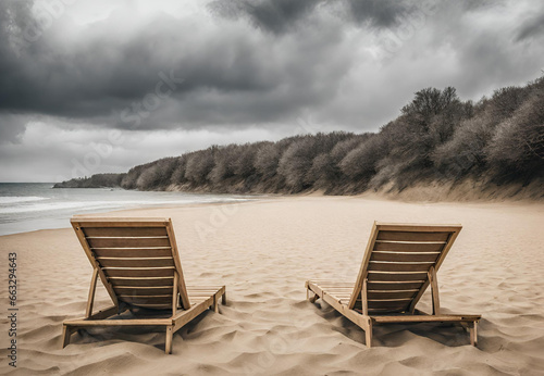 Serene Beach Chairs   Beachside Relaxation Scene   Ocean View Lounging