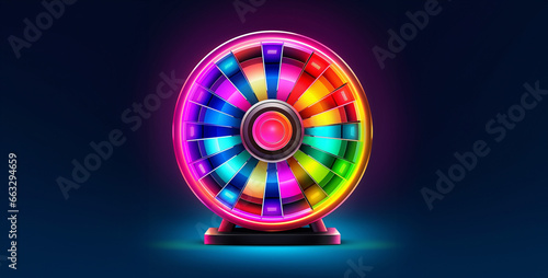 glowing lights, wheel in motion, target with arrow, Spin the wheel to win the prize game background