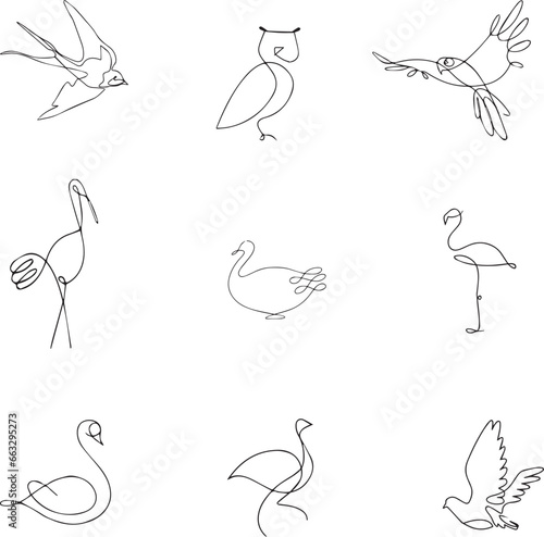 One line drawing birds