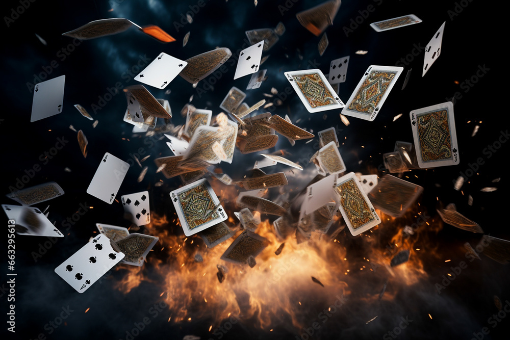 playing cards flying in the air, dark background, Generated AI - obrazy, fototapety, plakaty 