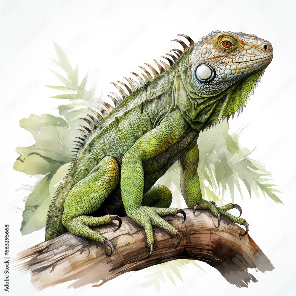 Fototapeta premium watercolor Chameleon Teaclipart, Generative Ai