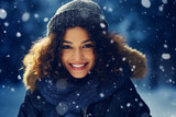 portrait of a smiling happy girl in snowy winter