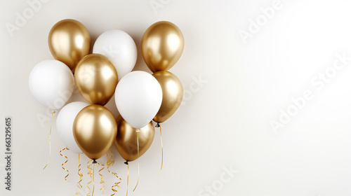 White and gold balloons background with copy space. AI
