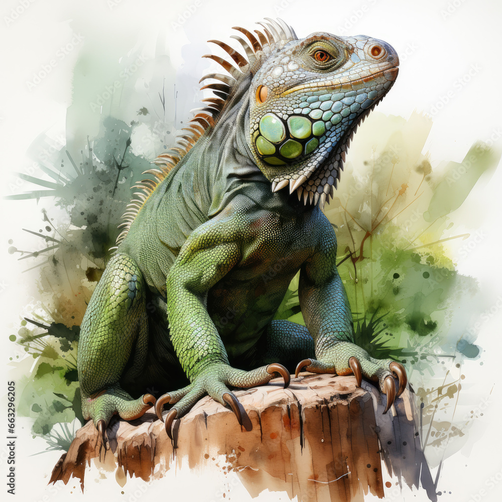 Fototapeta premium watercolor Chameleon Teaclipart, Generative Ai