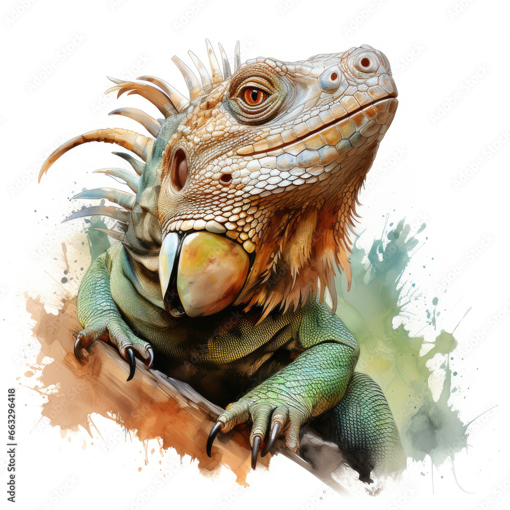 Obraz premium watercolor Chameleon Teaclipart, Generative Ai