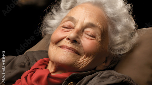 Portrait of senior woman resting with eyes closed and happy face