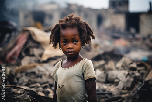 Wallpaper Mural Orphaned children. poor child in a destroyed and abandoned building. baby in dirty clothes after an earthquake or war. Torontodigital.ca
