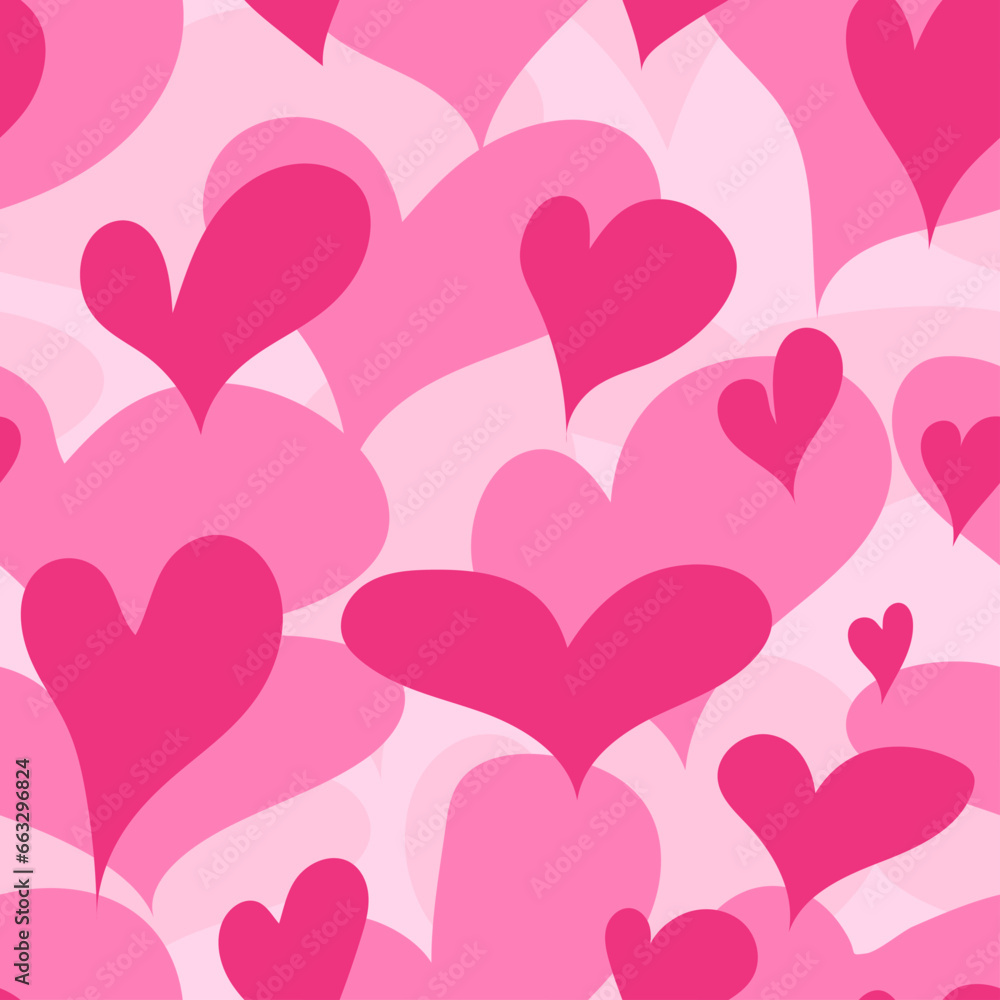 Abstract heart wave pink vector seamless pattern. Vibrant  shapes pattern for wallpaper or fabric.