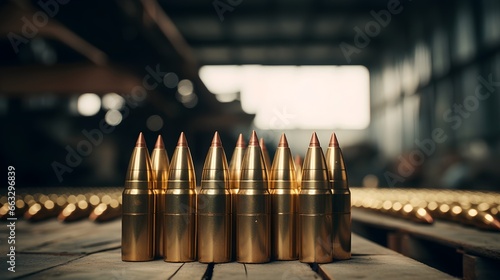 Billede på lærred Bullet shells of different sizes for military ammunition production and storage
