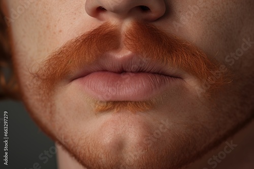 Close-up of a red-bearded man's lips. Created with Generative AI tools