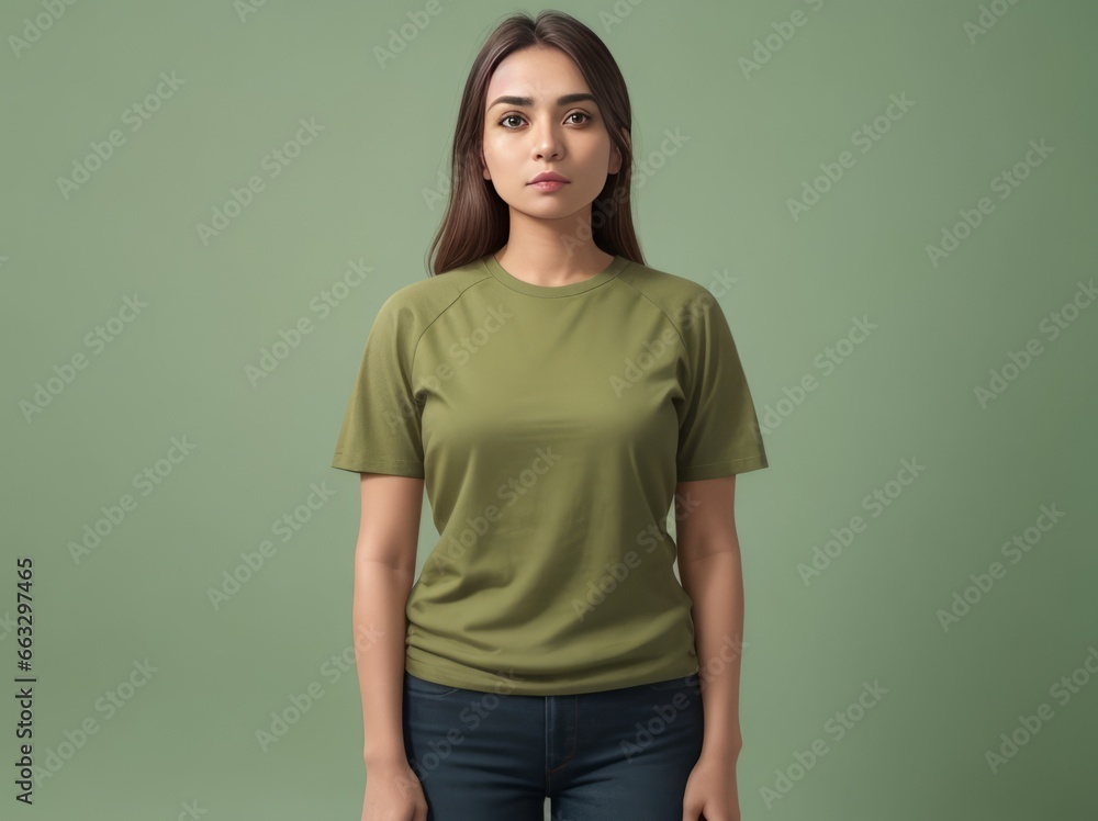 Portrait of a girl wearing a green t-shirt on a green background Portrait of a girl wearing a green t-shirt on a green background