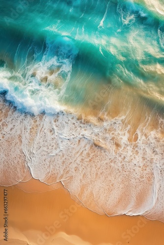 aerial view of some sea water splashed onto the beach, in the style of flat chromatic fields © noeh