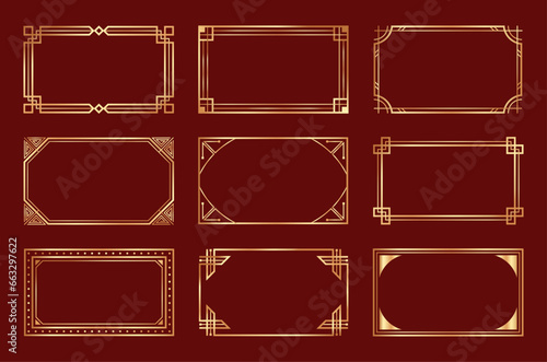 Set golden art deco frames 