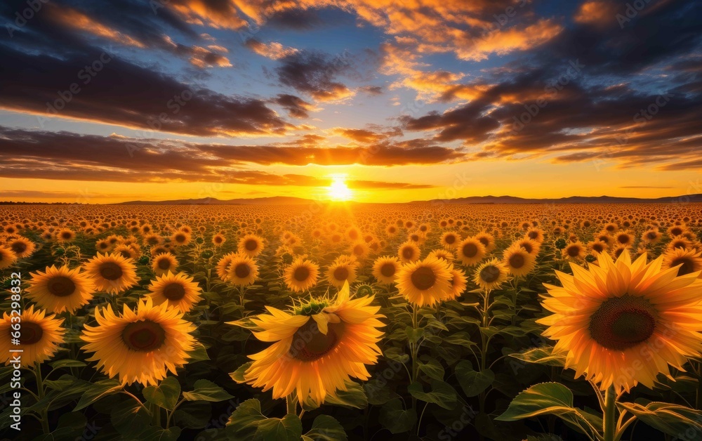 Sunflower Field Golden Light Scene