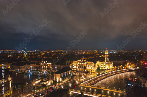 Oradea romania tourism aerial a stunning nighttime view of a historic European city from a rooftop
