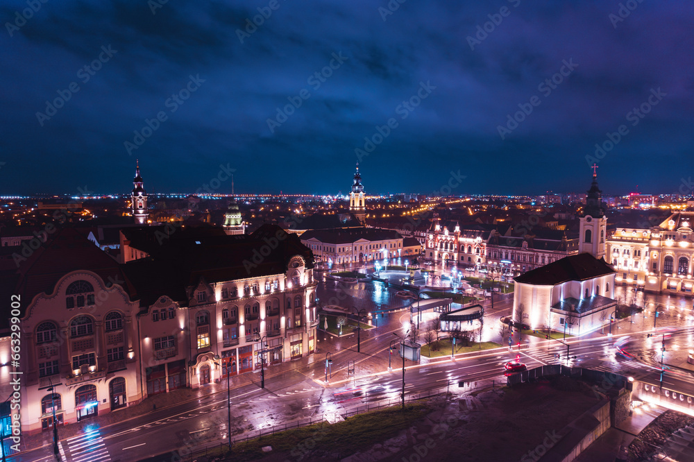 Oradea romania tourism aerial a mesmerizing cityscape illuminated under the night sky