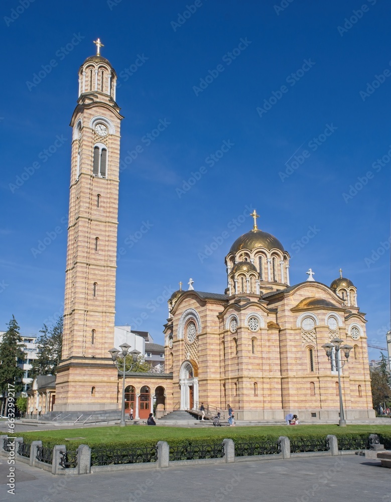 Banja Luka, Bosnia and Herzegovina - Oct 7, 2023: Cathedral Church of Christ the Savior. A walking in the center of Banja Luka. Srpska Republic of Bosnia and Herzegovina in a sunny autumn day