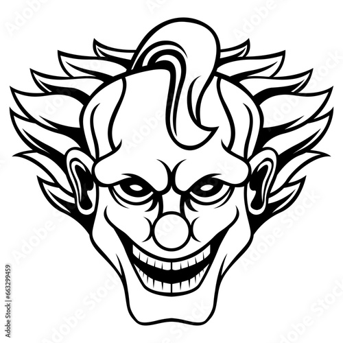 Clown Head Vector Black And White Logo Design Mascot template