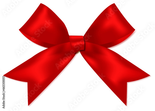 Red bow isolated on transparent background.