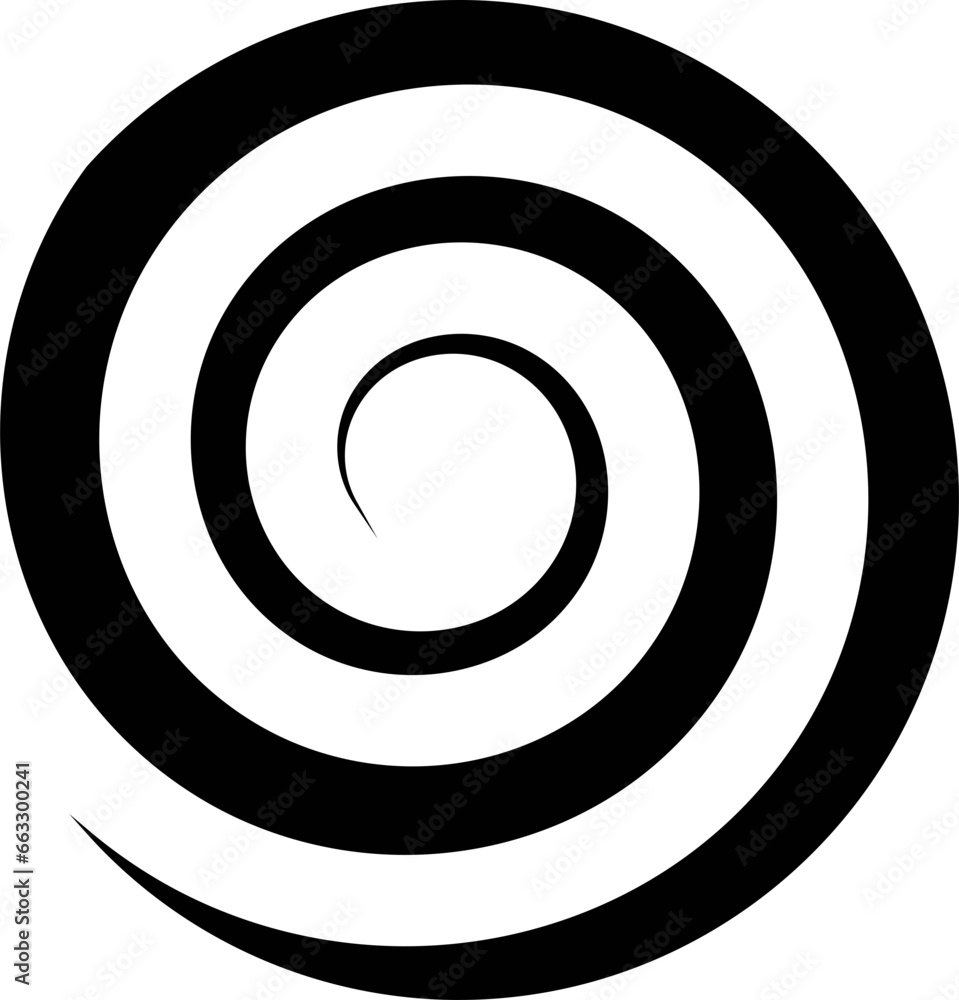 Isolated black and white hypnotic circular spiral. Curve, rotating elelement. Vortex vector illustration, icon for branding. Decorative simple line art geometric object. Isolated black and white hypnotic circular spiral. Curve, rotating elelement. Vortex vector illustration, icon for branding. Decorative simple line art geometric object.
