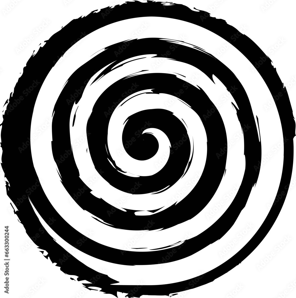 Fototapeta premium Isolated black and white hypnotic circular spiral. Curve, rotating elelement. Vortex vector illustration, icon for branding. Decorative simple line art geometric object.