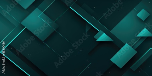 A dark green abstract background with squares and lines.