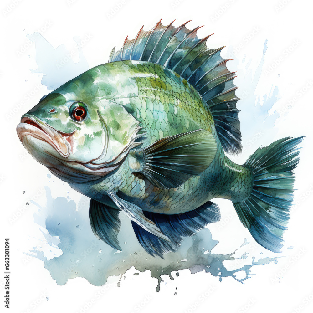 watercolor Tilapia dragon Teaclipart, Generative Ai watercolor Tilapia dragon Teaclipart, Generative Ai