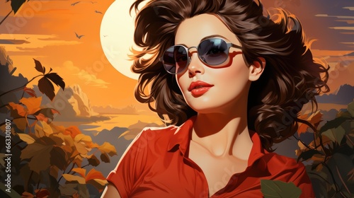 A woman wearing sunglasses and a red shirt