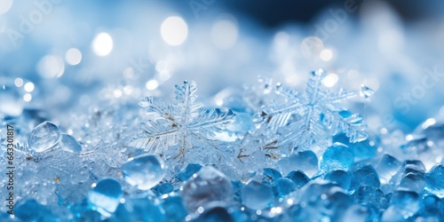 Snowflakes on ice background.
