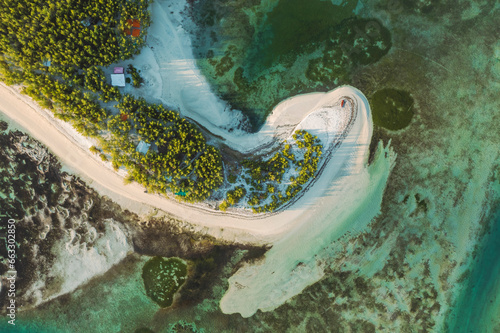 Aerial view of sandbanks along the coastline on Ilot Mangenie island, Ilot Lievres, Flacq, Mauritius. photo