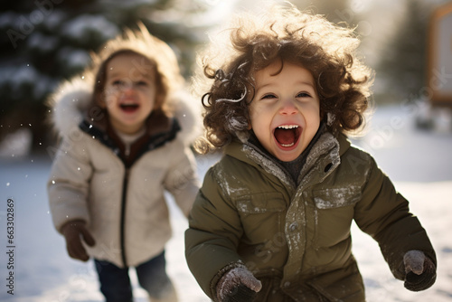 group of children having fun in the snow