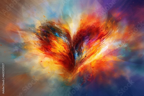 An abstract heart image with vibrant colors and a shimmering effect, symbolizing uniqueness and diversity. Generative AI
