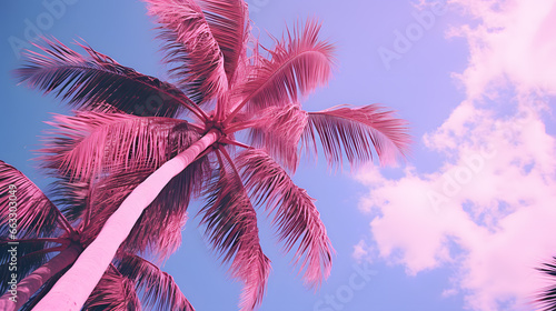 Palm tree against the sky in pink colors © HappyKris